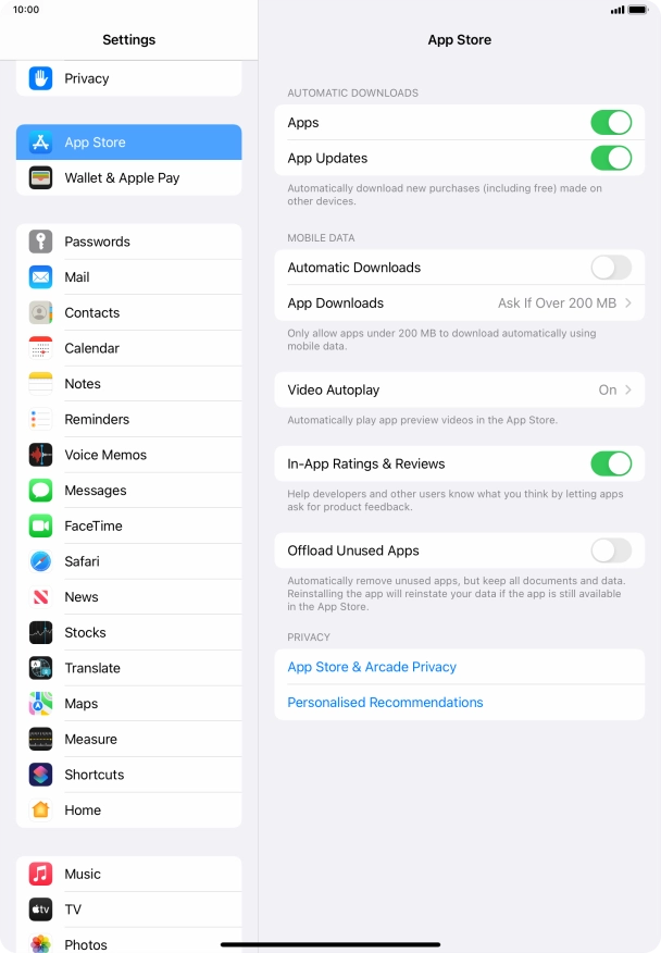 Press the indicators to turn the function on or off.