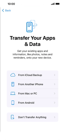 You can transfer content from an Android phone when your phone is activated for the first time and after a factory reset. When this screen is displayed, your phone is ready to transfer content from an Android phone.