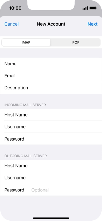 Press Password and key in the password for your email account. Please note that if you're using Vodafone's outgoing server, leave the password field empty.