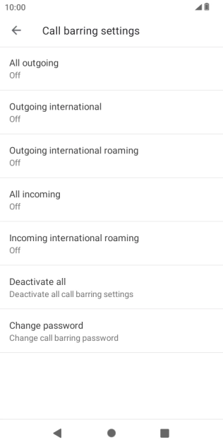 Press the required barring type.