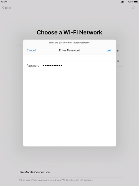 Key in the password for the Wi-Fi network and press Join.