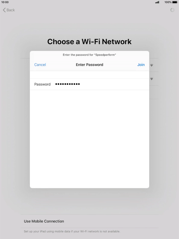 Key in the password for the Wi-Fi network and press Join.