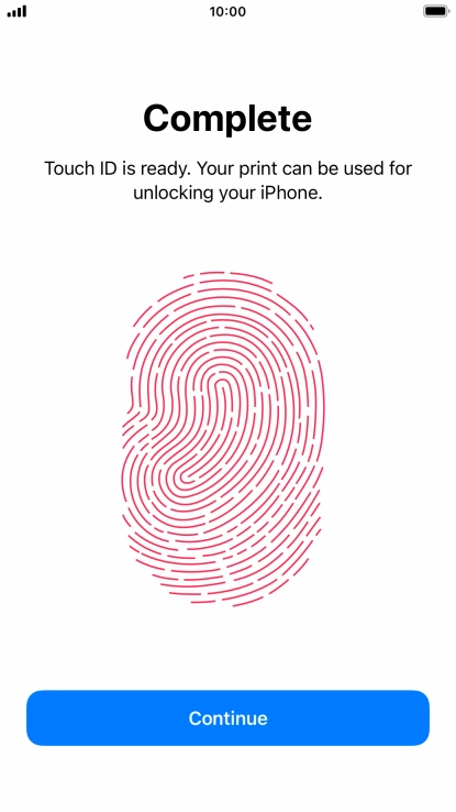 Press Continue. If you haven't previously selected a phone lock code, key in a code of your own choice twice.