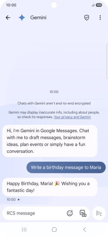 The text suggestion from Gemini is displayed.