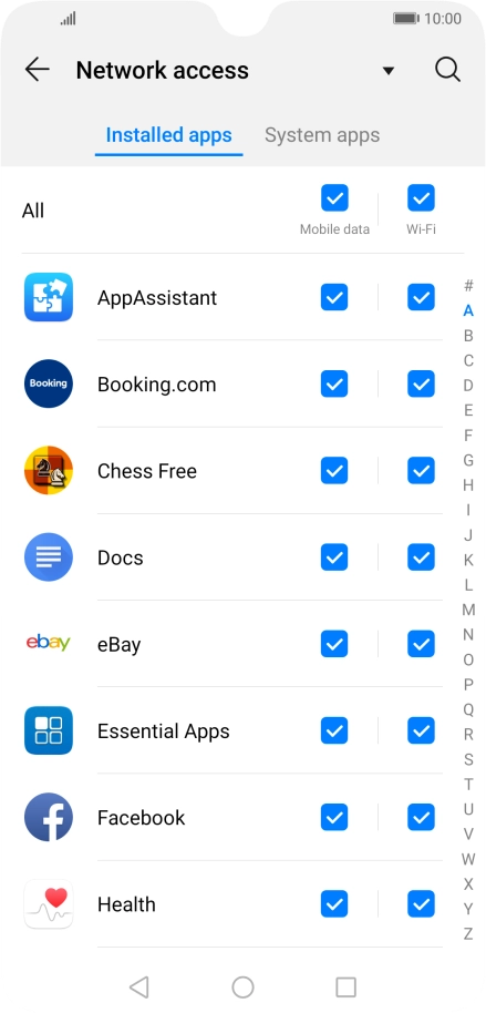 Press the field next to the application name in the 