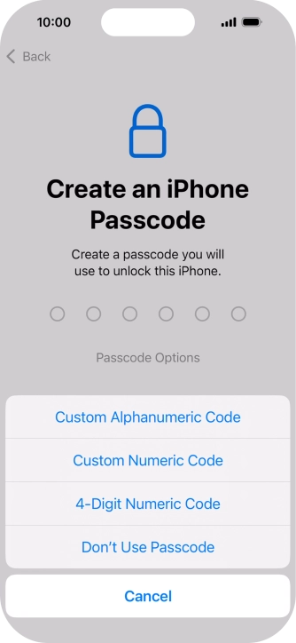 Follow the instructions on the screen to turn on use of phone lock code or press Don't Use Passcode.