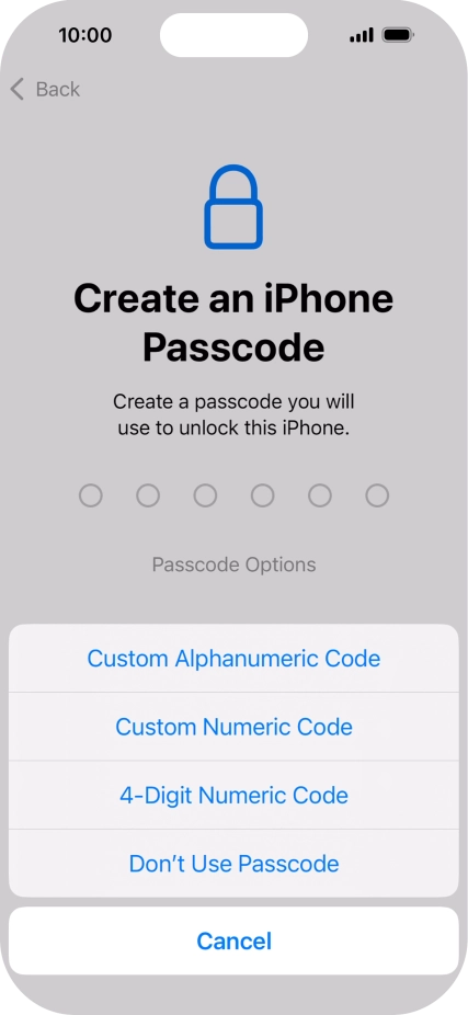 Follow the instructions on the screen to turn on use of phone lock code or press Don't Use Passcode.
