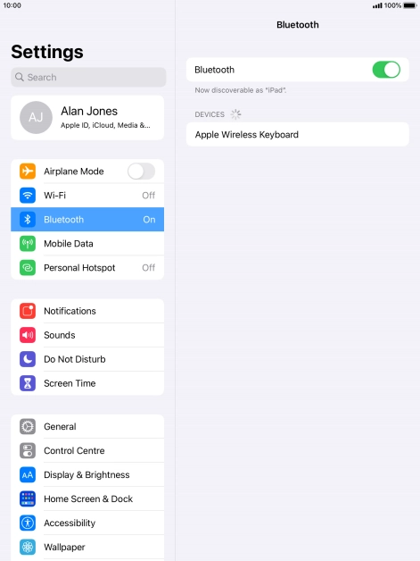 Press the required Bluetooth device and follow the instructions on the screen to pair the device with your tablet.
