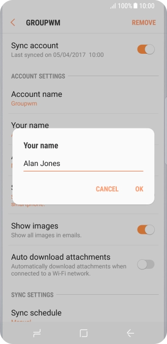 Key in the required sender name and press OK.