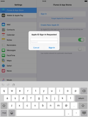 Press Password and key in the password for your Apple ID.