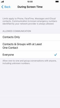 Press the required setting.