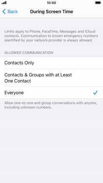 Press the required setting.