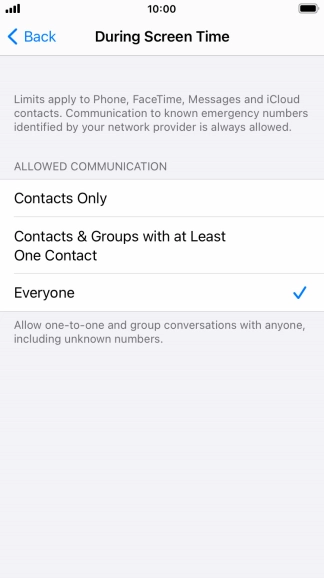 Press the required setting.