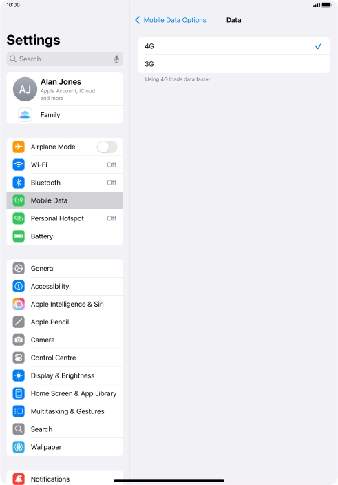 Press the required setting.