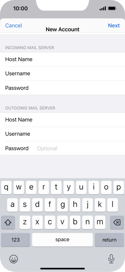 Press Password and key in the password for your email account. Please note that if you're using Vodafone's outgoing server, leave the password field empty.