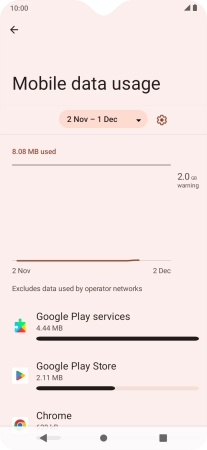 The data usage for each application is displayed below the name of the application.