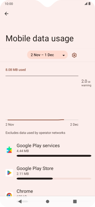 The data usage for each application is displayed below the name of the application.