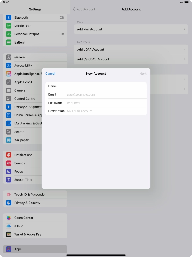 Press Email and key in your email address.