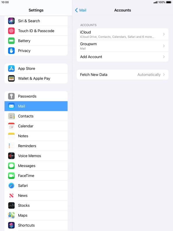 Press the name of the email account you've just set up.