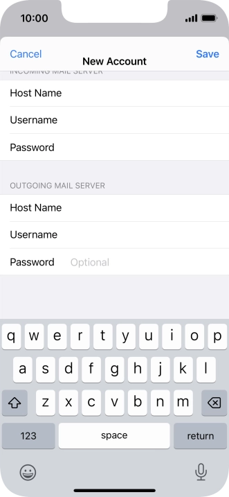 Press Password and key in the password for your email account. Please note that if you're using Vodafone's outgoing server, leave the password field empty.
