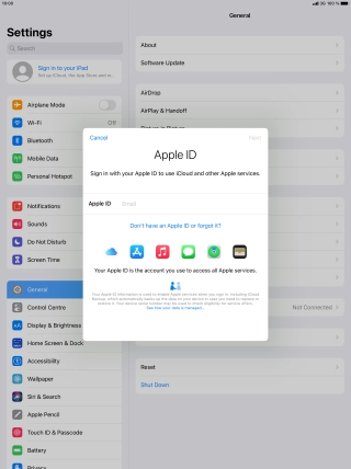 If you don t have an Apple ID, press Don't have an Apple ID or forgot it? and follow the instructions on the screen to create an Apple ID.