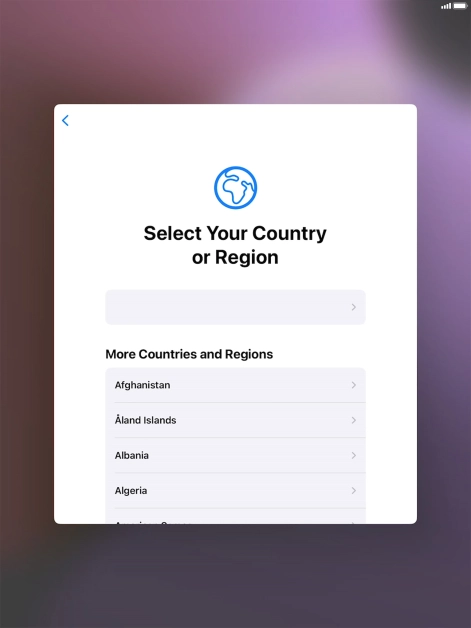 Press the required country or area.
