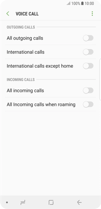 Press the indicator next to the required barring type.