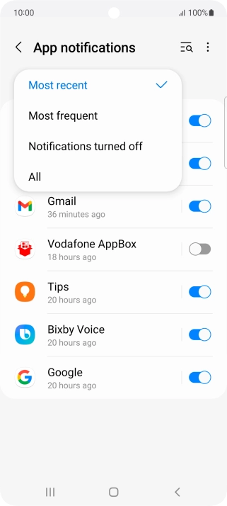 Press the required setting.