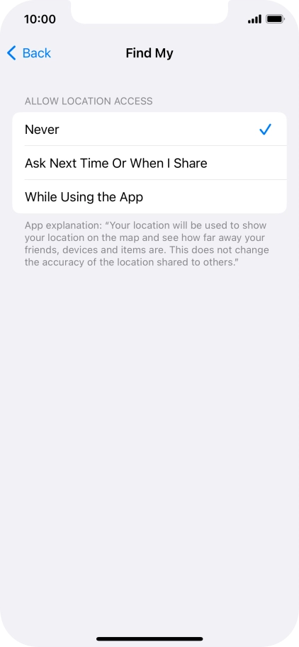 Press the required setting to turn the function on or off.