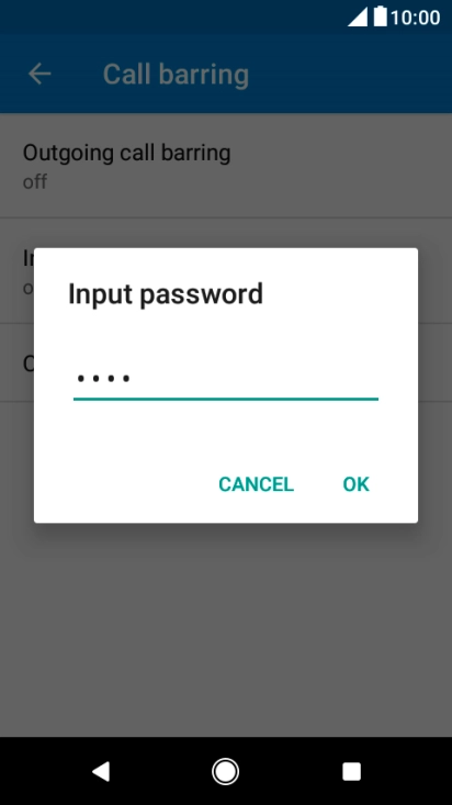 Key in your barring password and press OK. The default barring password is 0000.