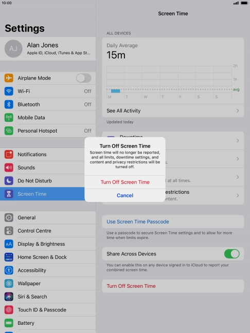 Press Turn Off Screen Time.