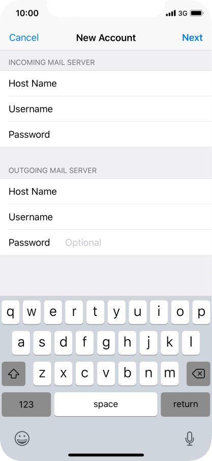 Press Password and key in the password for your email account. Please note that if you're using Vodafone's outgoing server, leave the password field empty.