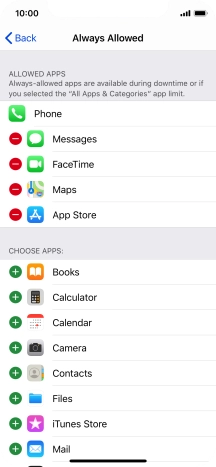 Press the remove icon next to the required app to remove it from the list of allowed apps during Downtime.