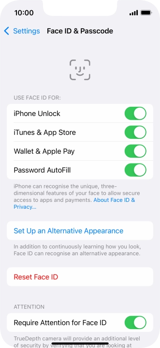 Press the indicators next to the required settings to turn them on or off.