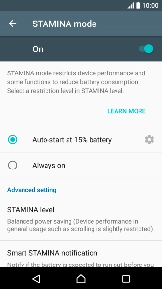 Press the required setting.