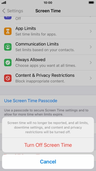 Press Turn Off Screen Time.