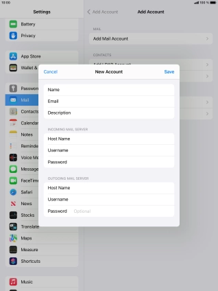 Press Username and key in the username for your email account. Please note that if you're using Vodafone's outgoing server, leave the username field empty.