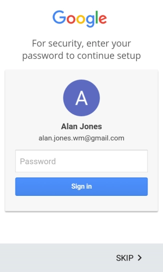 Press Password and key in the password for your Google account.