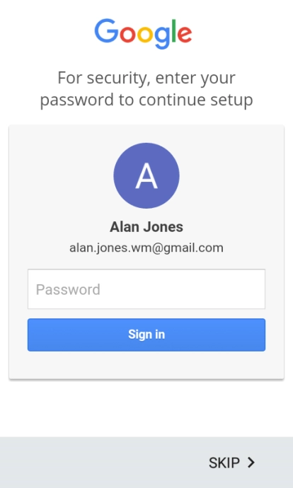 Press Password and key in the password for your Google account.