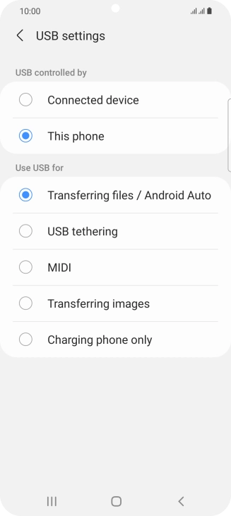 Press Transferring files / Android Auto.