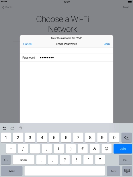 Key in the password for the Wi-Fi network and press Join.