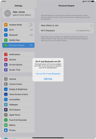 If Wi-Fi is turned off, press Turn on Wi-Fi and Bluetooth.