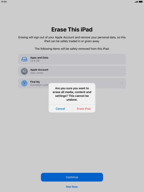 Press Erase iPad.