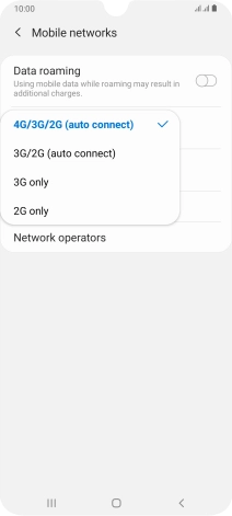 Press the required network mode.