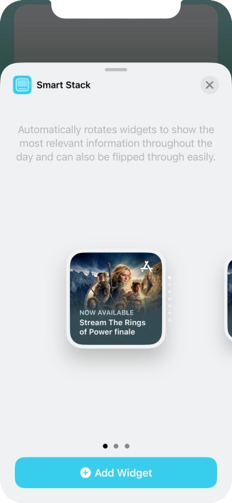 Slide your finger right or left on the screen to select the required widget size.