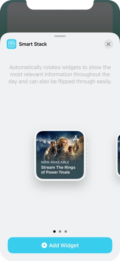 Slide your finger right or left on the screen to select the required widget size.