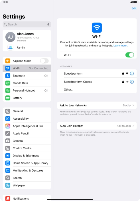 Press the required Wi-Fi network and key in the password for the Wi-Fi network.