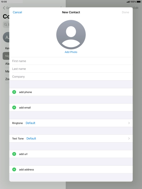 Press First name and key in the first name.