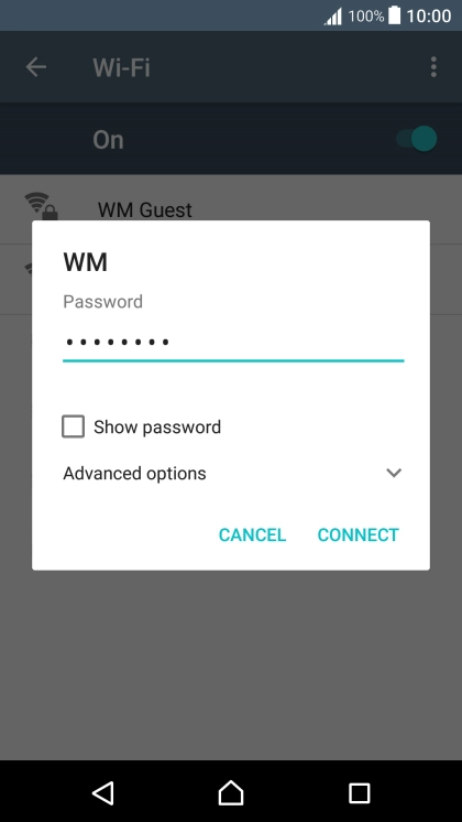 Key in the password for the Wi-Fi network and press CONNECT.