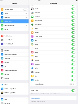 Press the indicator next to the required application to turn the function on or off.